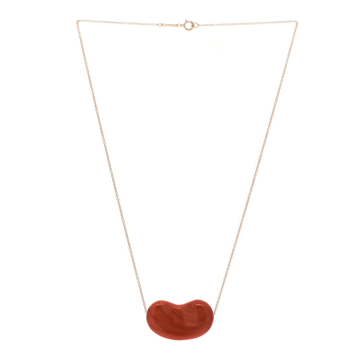 18K Yellow Gold Coral 30mm Elsa Peretti Bean Pendant Necklace