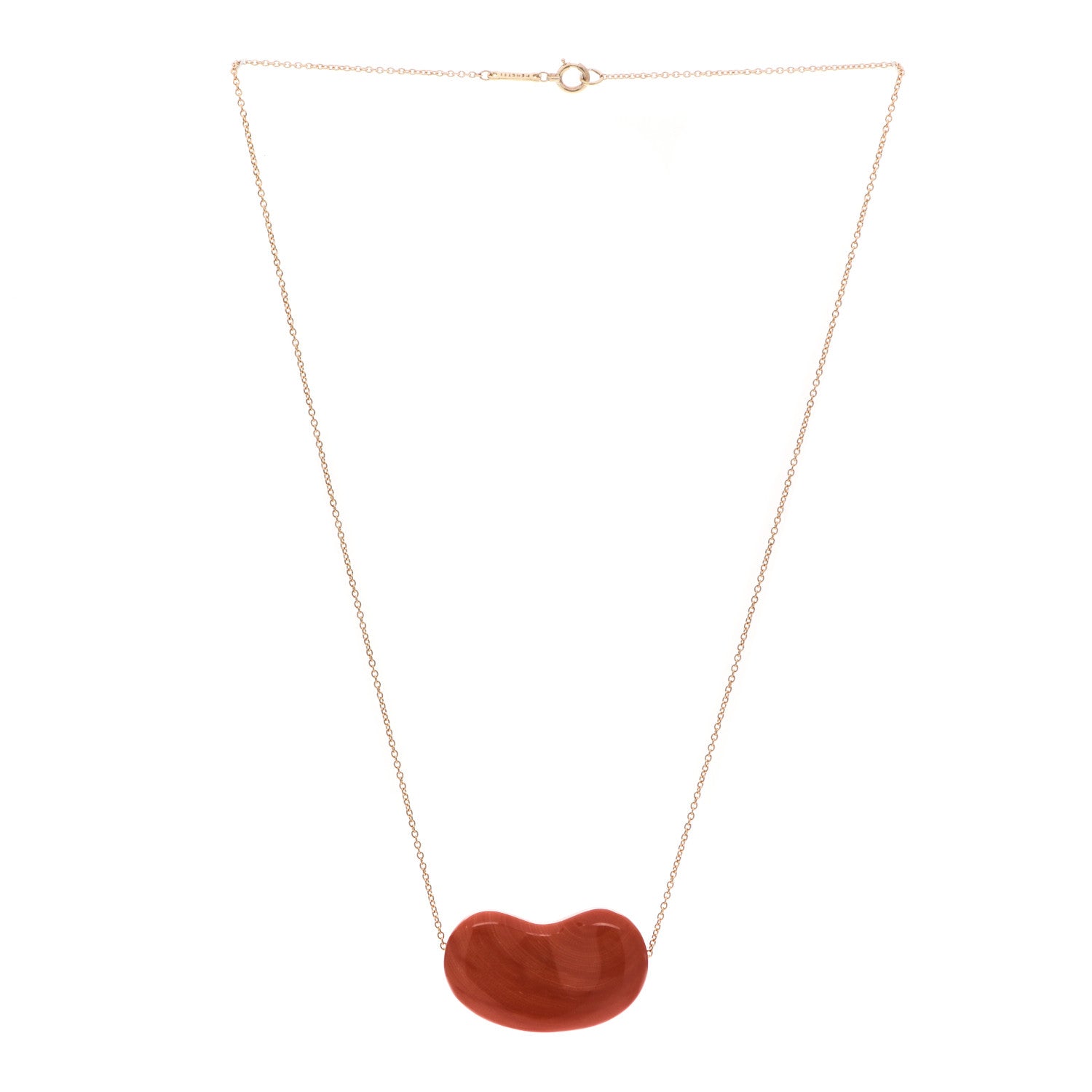 Tiffany 18K Yellow Gold Coral 30mm Elsa Peretti Bean Pendant Necklace 3 of 5