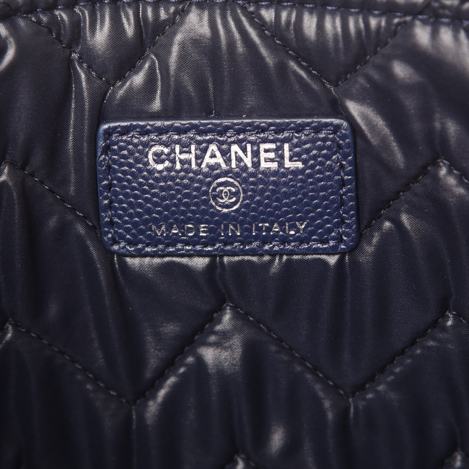 Chanel Caviar Chevron Quilted Medium Cosmetic Case Navy 6 of 8