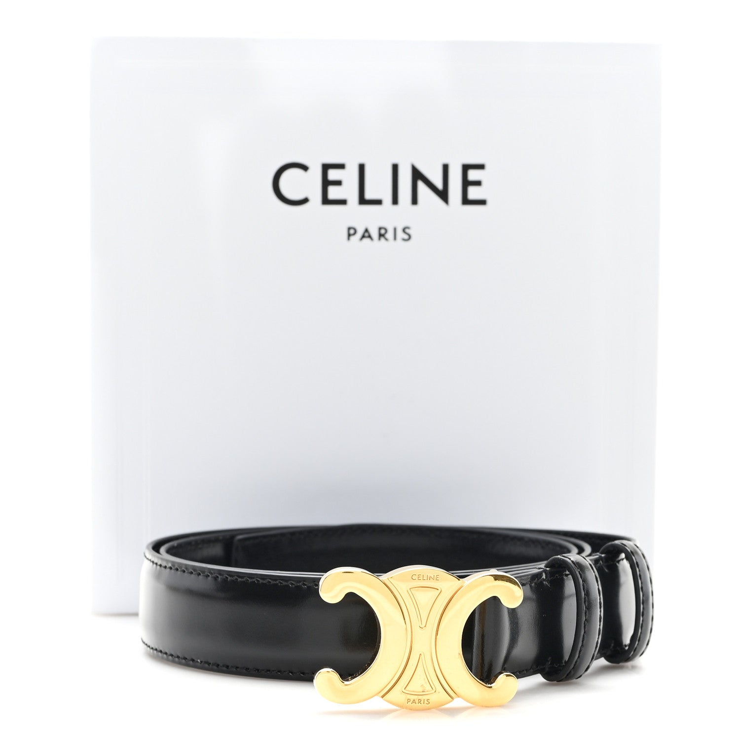 Celine Box Calfskin Small 18mm Triomphe Belt 80 32 Black 1741168