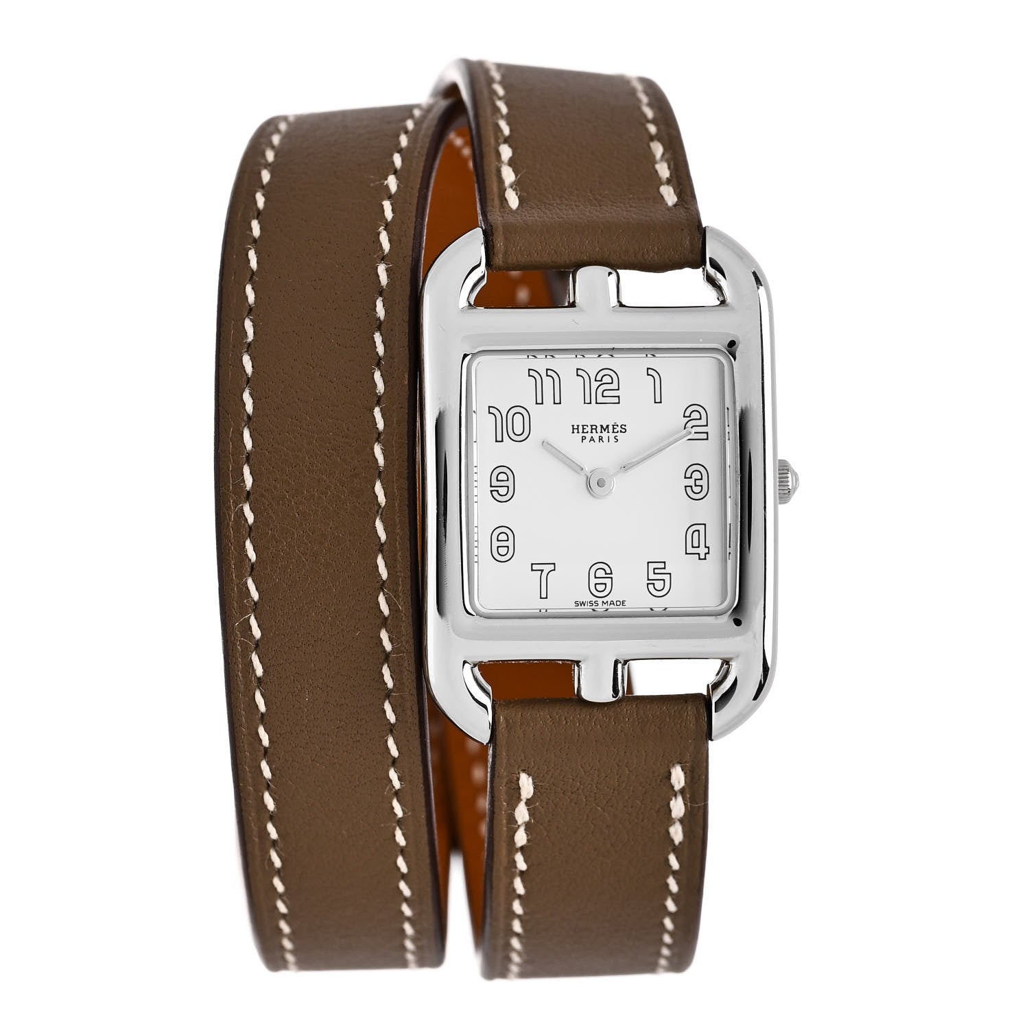 Hermes Stainless Steel Swift 23mm Cape Cod Double Tour Quartz Watch Etoupe 1 of 4