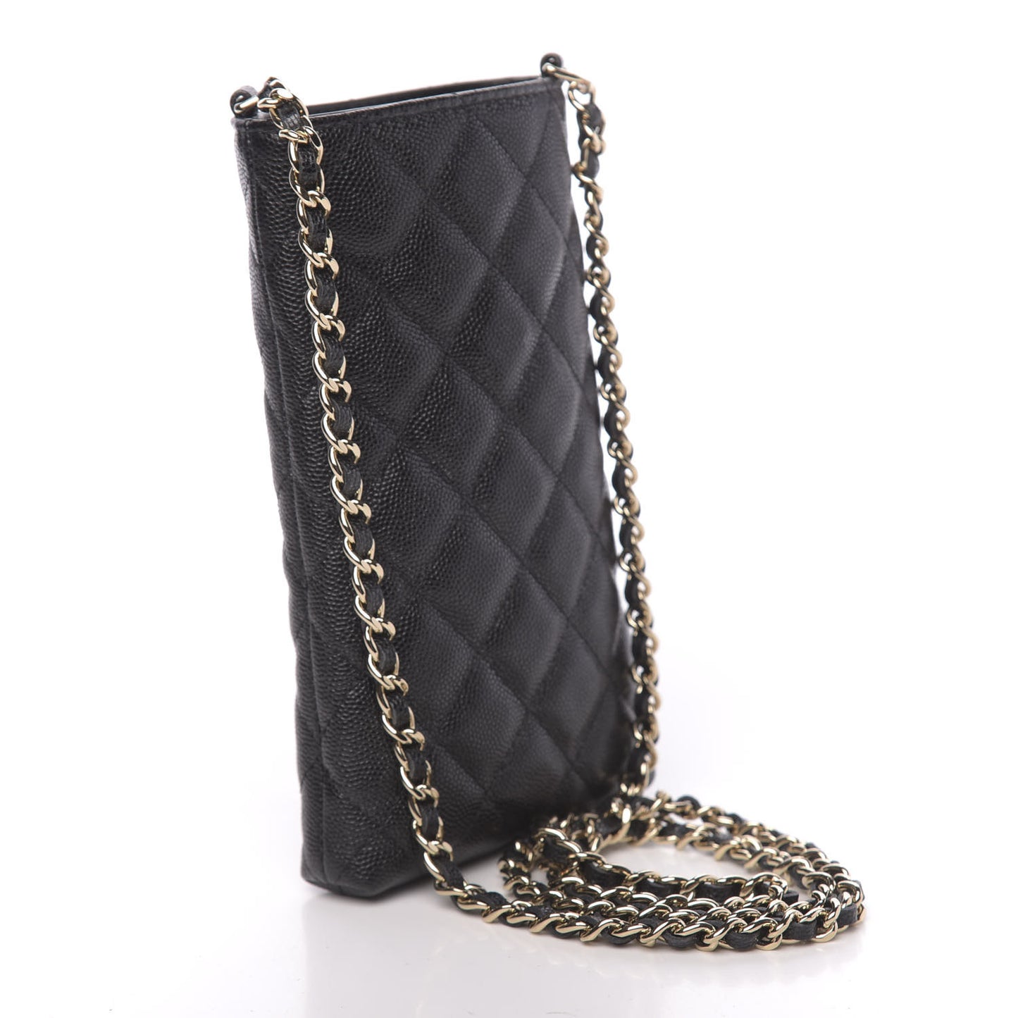 Caviar Quilted French New Wave Phone Holder With Chain Black