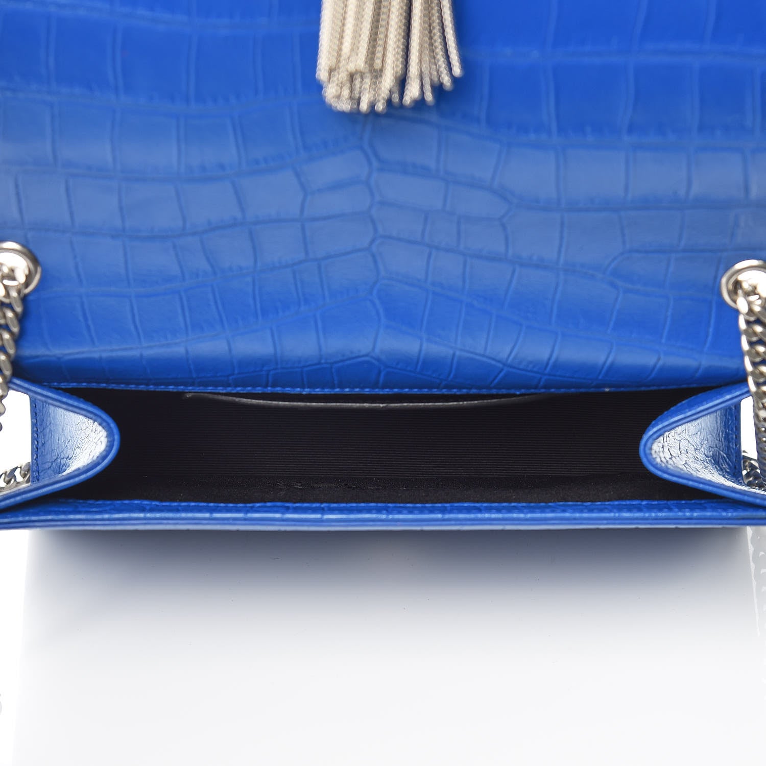 Saint Laurent Calfskin Crocodile Embossed Medium Classic Monogram Kate Tassel Satchel Bleu Majorelle 7 of 9