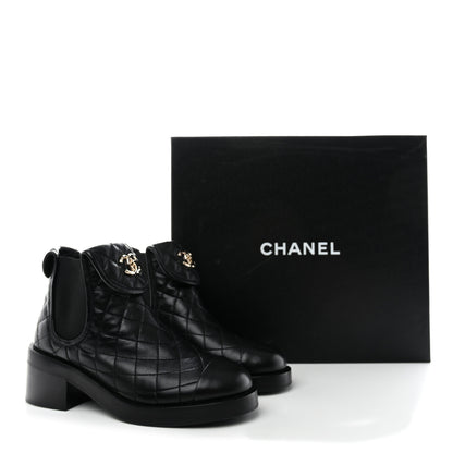 Chanel Lambskin Quilted Cap Toe CC Turnlock Booties 35 Black 12 of 12