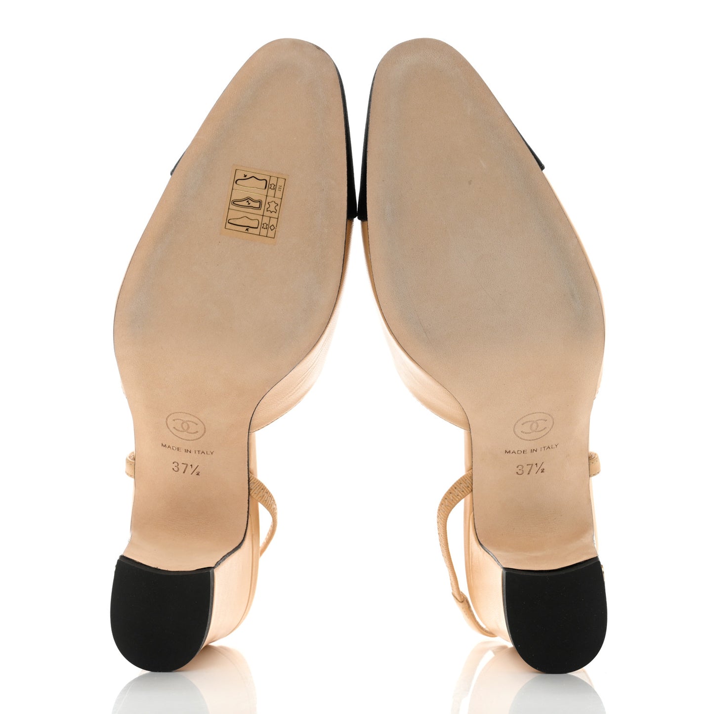 Goatskin Grosgrain Cap Toe CC Slingback Pumps 37.5 Beige Black