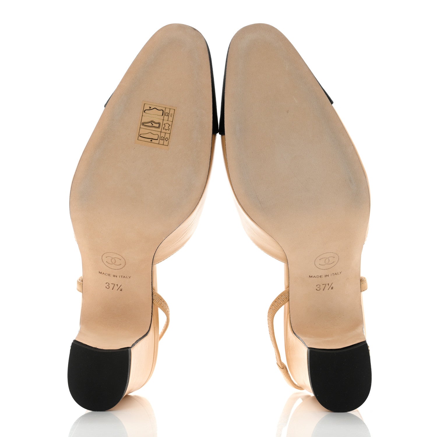 Chanel Goatskin Grosgrain Cap Toe CC Slingback Pumps 37.5 Beige Black 5 of 9