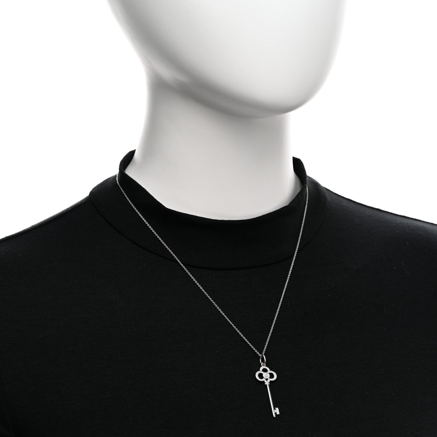 18K White Gold Diamond Crown Key Pendant Necklace