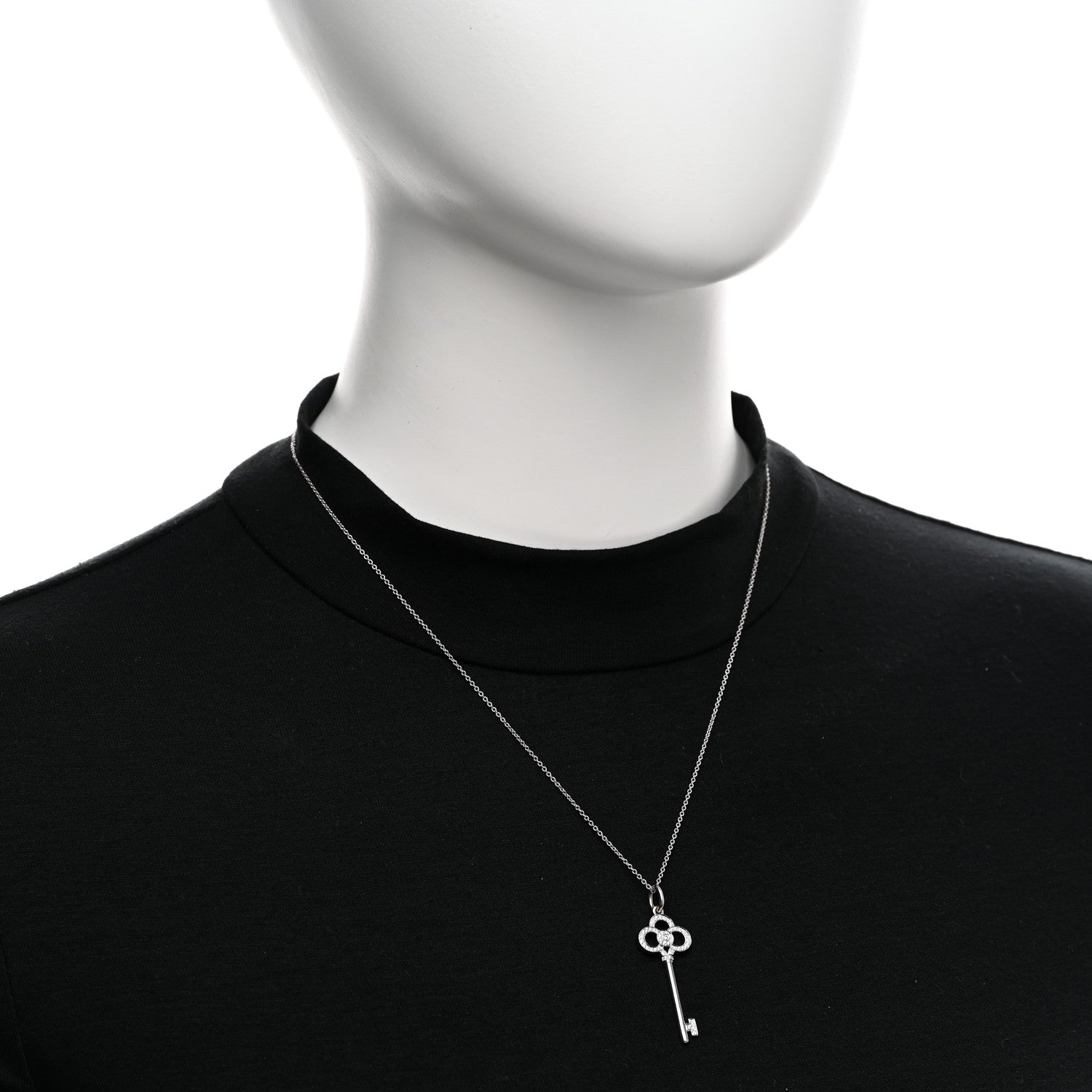 Tiffany 18K White Gold Diamond Crown Key Pendant Necklace 2 of 5