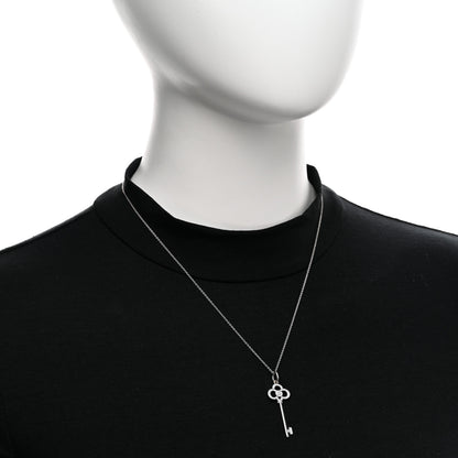 Tiffany 18K White Gold Diamond Crown Key Pendant Necklace 2 of 5