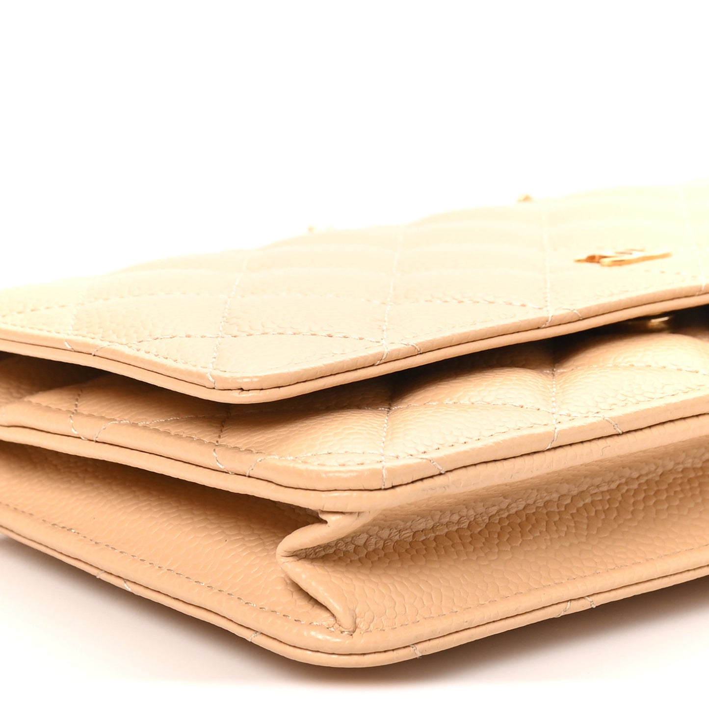 Caviar Quilted Wallet on Chain WOC Beige