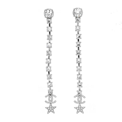Chanel Crystal Starfall Drop Long CC Earrings Silver 1 of 4