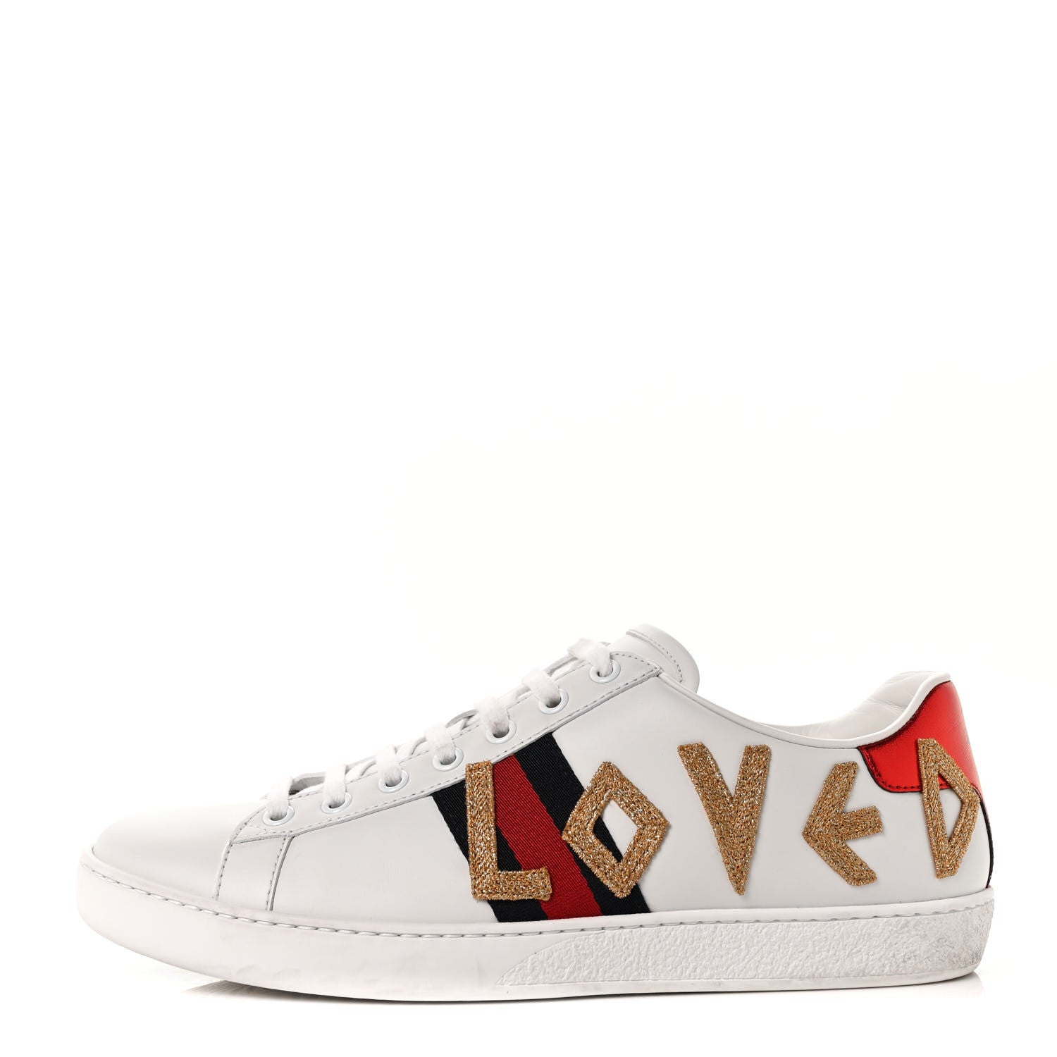 Gucci Calfskin Nappa Web LOVED Embroidered Womens Ace Sneakers 39.5 White Red Flame Notte 1 of 8