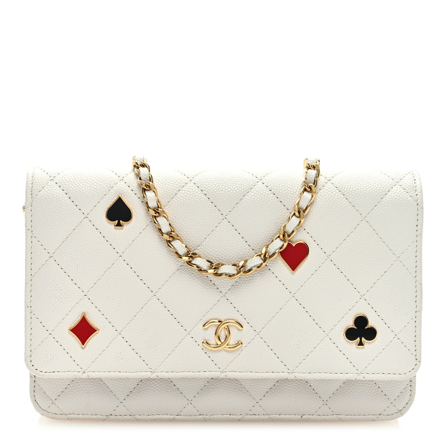 Chanel Caviar Quilted Enamel Coco Casino Wallet On Chain WOC White 1 of 9