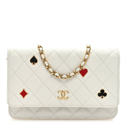 Chanel Caviar Quilted Enamel Coco Casino Wallet On Chain WOC White 1 of 9
