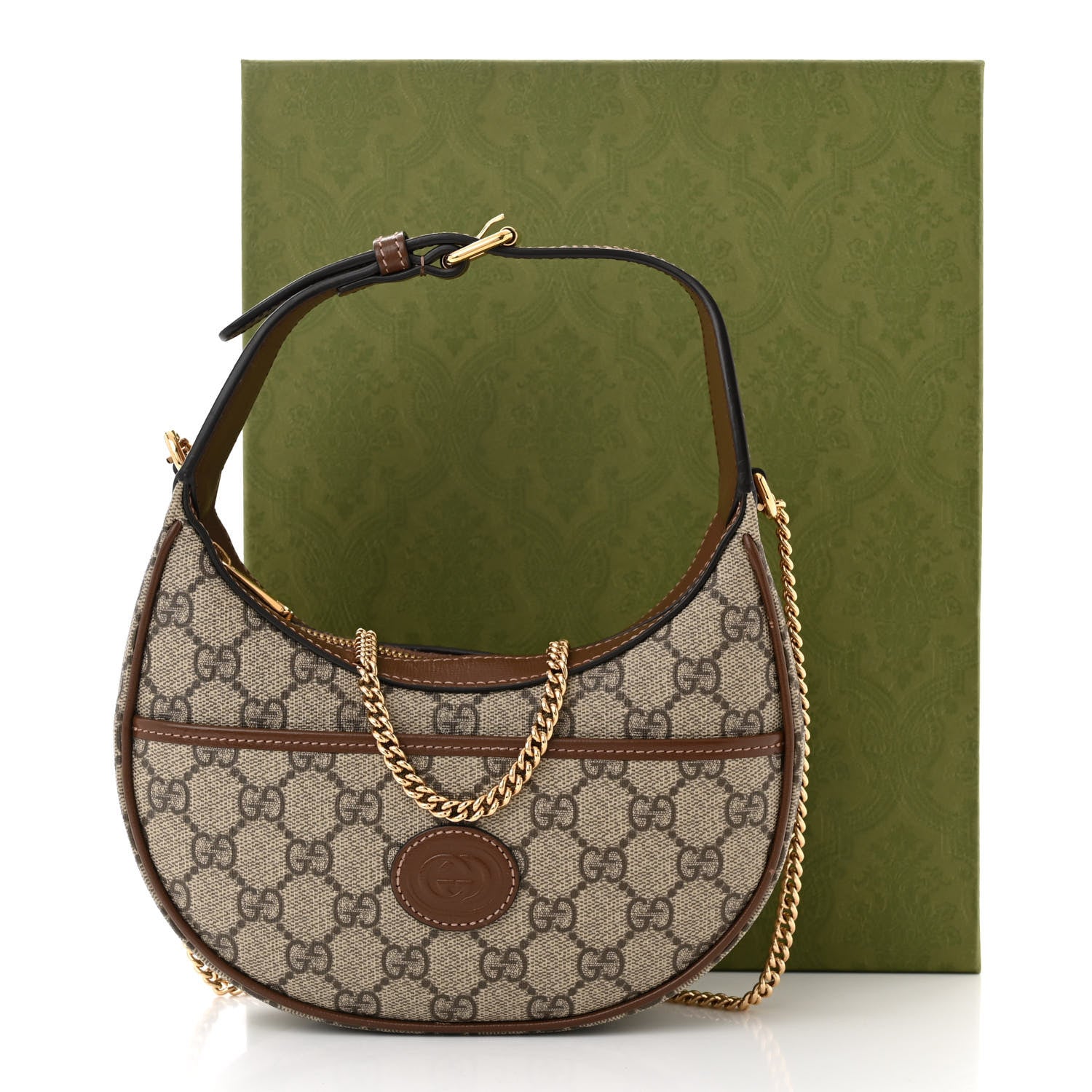 Gucci GG Supreme Monogram Azalea Calfskin Mini Retro Interlocking G Half Moon Bag Beige Ebony Brown Sugar 11 of 11