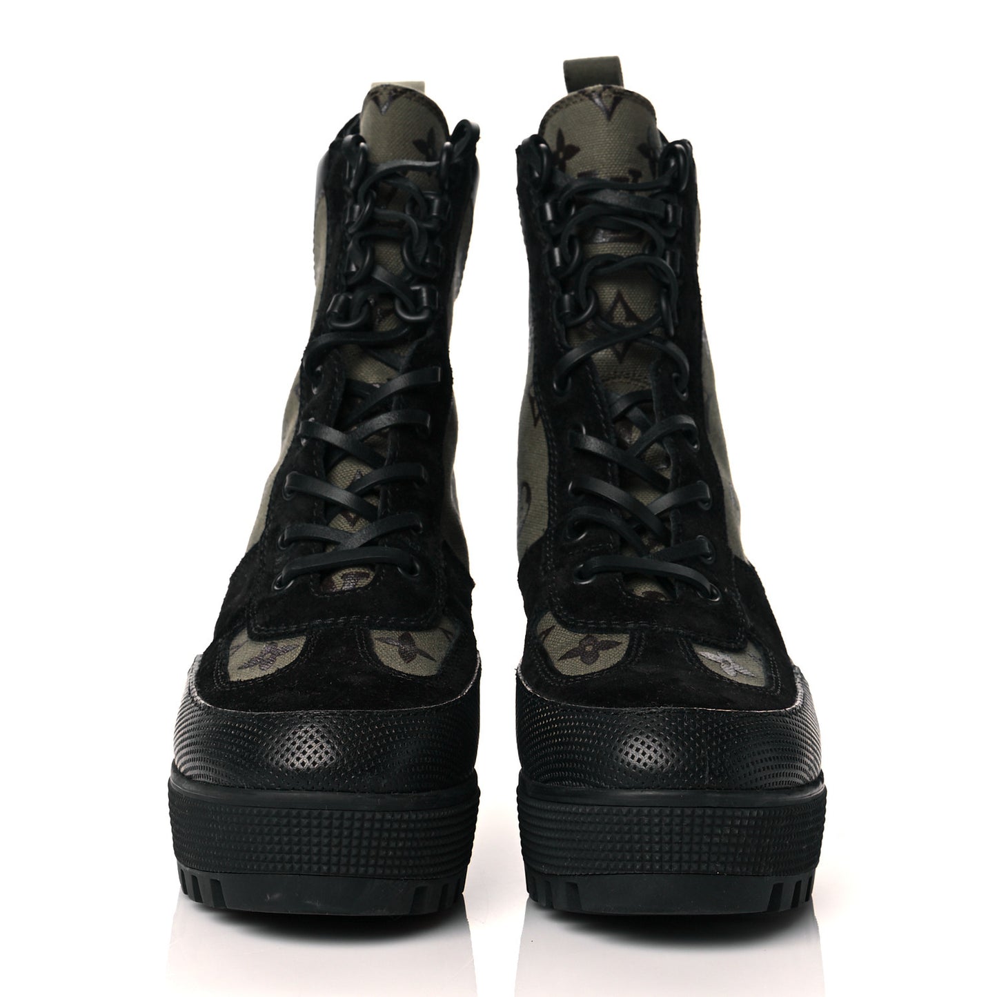 Suede Monogram Laureate Platform Desert Boots 38.5 Kaki Black