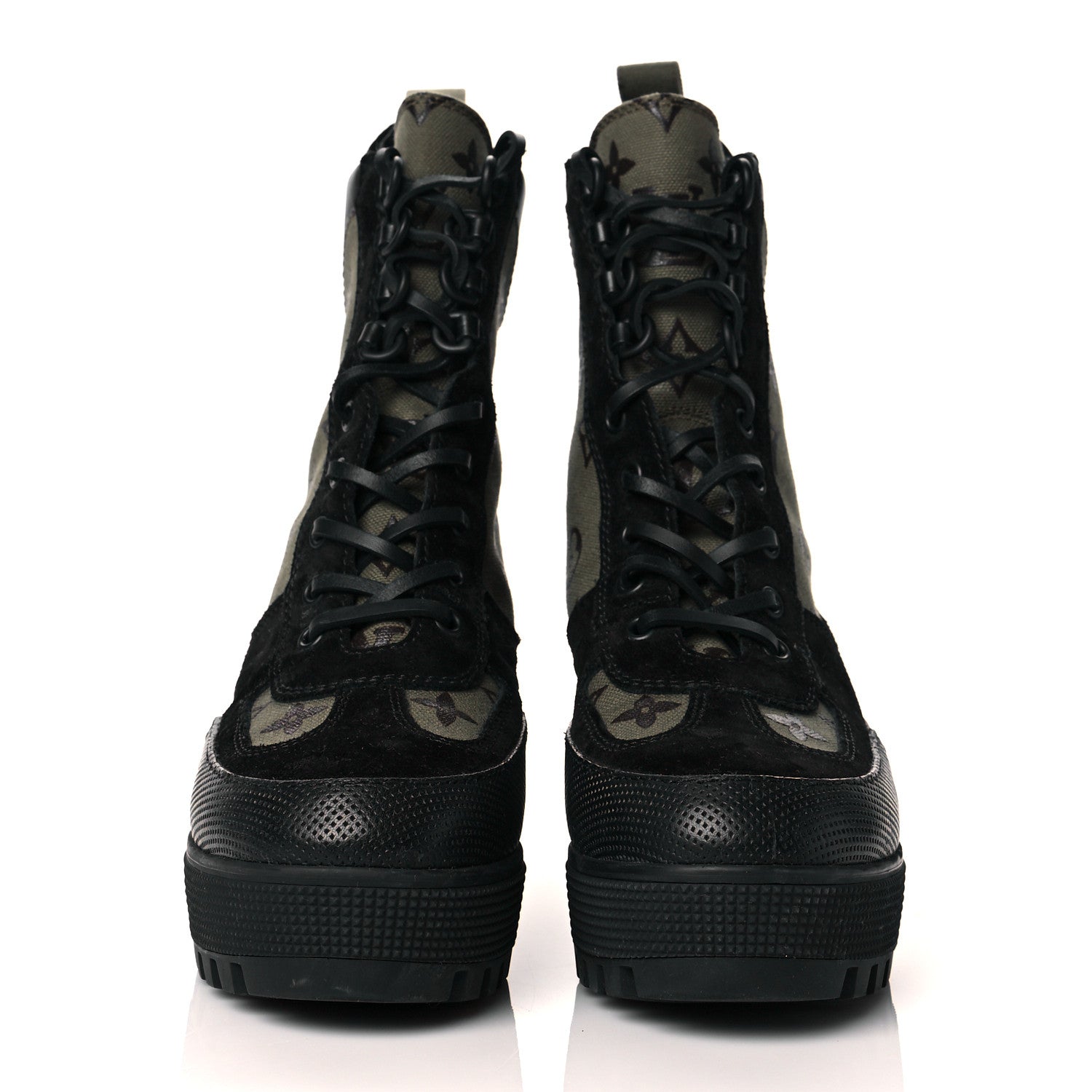Louis Vuitton Suede Monogram Laureate Platform Desert Boots 38.5 Kaki Black 2 of 8