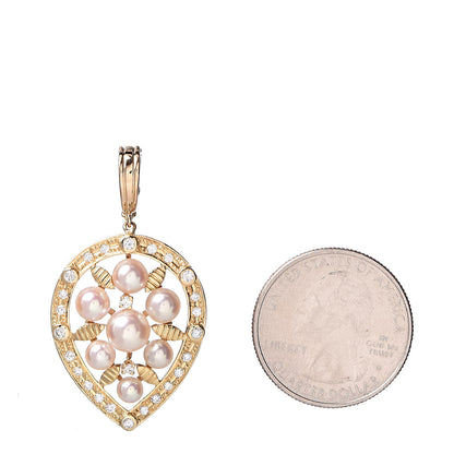 Mikimoto 18K Yellow Gold Diamond Akoya Pearl 4-6.5mm Leaf Enhancer Pendant 2 of 3