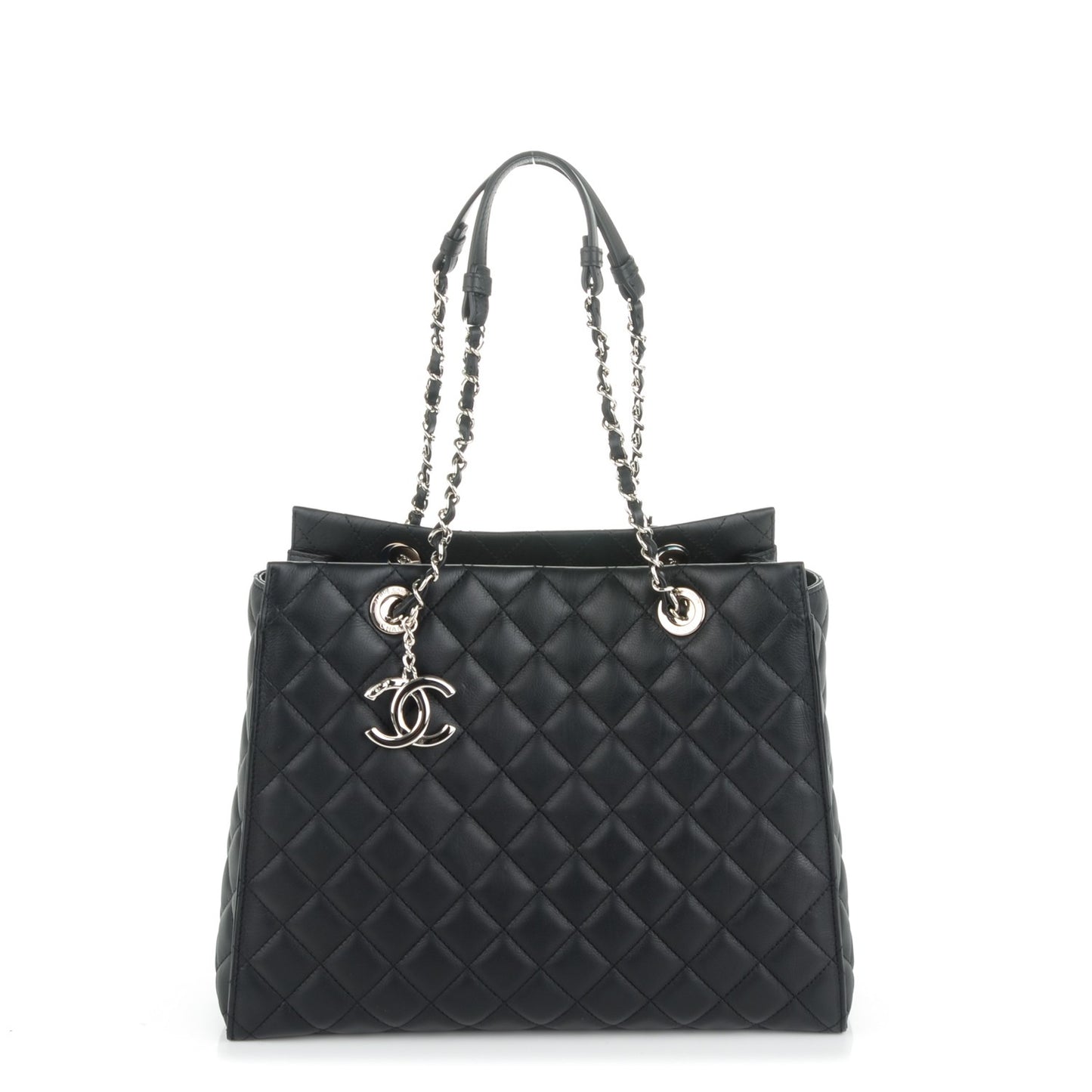 Calfskin Quilted Large Chic and Soft Shopping Tote Black