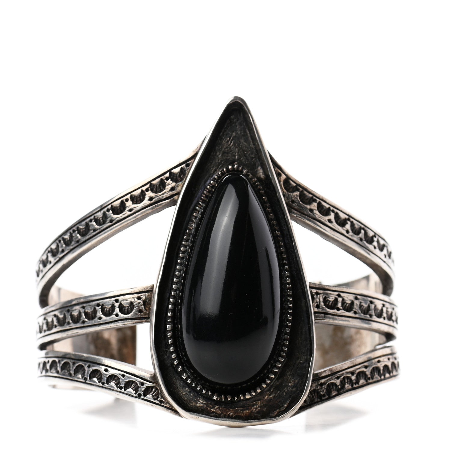Saint Laurent Brass Textured Cuff Bracelet Black Silver 1 of 4