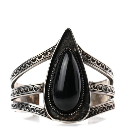 Saint Laurent Brass Textured Cuff Bracelet Black Silver 1 of 4