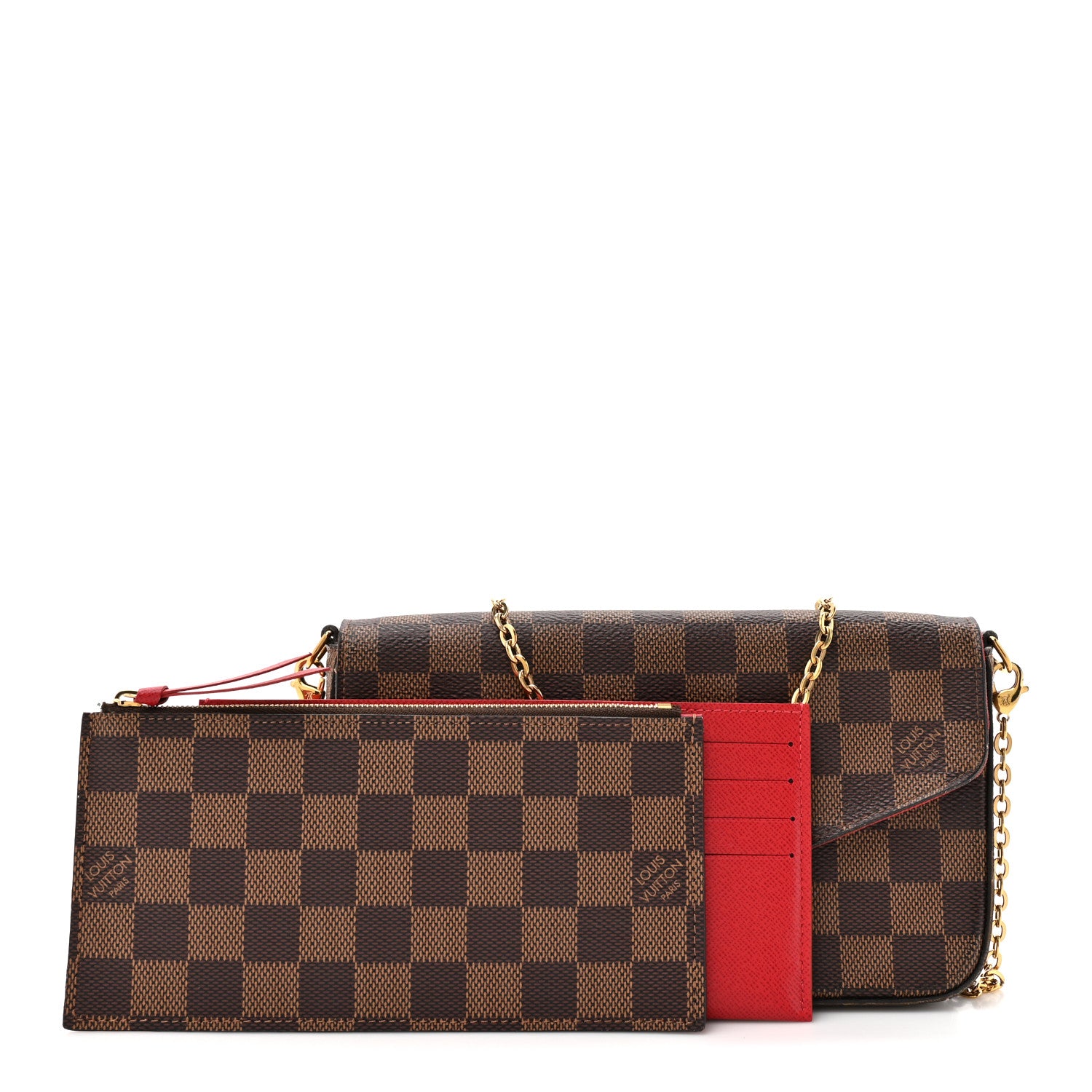 Louis Vuitton Damier Ebene Pochette Felicie Chain Wallet 3 of 13