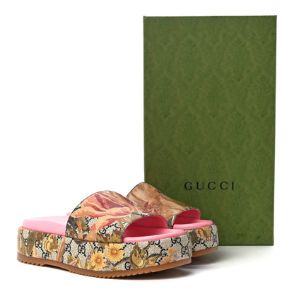 Gucci GG Supreme Monogram Water Flora Angelina Platform Slide Sandals 39.5 Beige Blue Multicolor 9 of 9