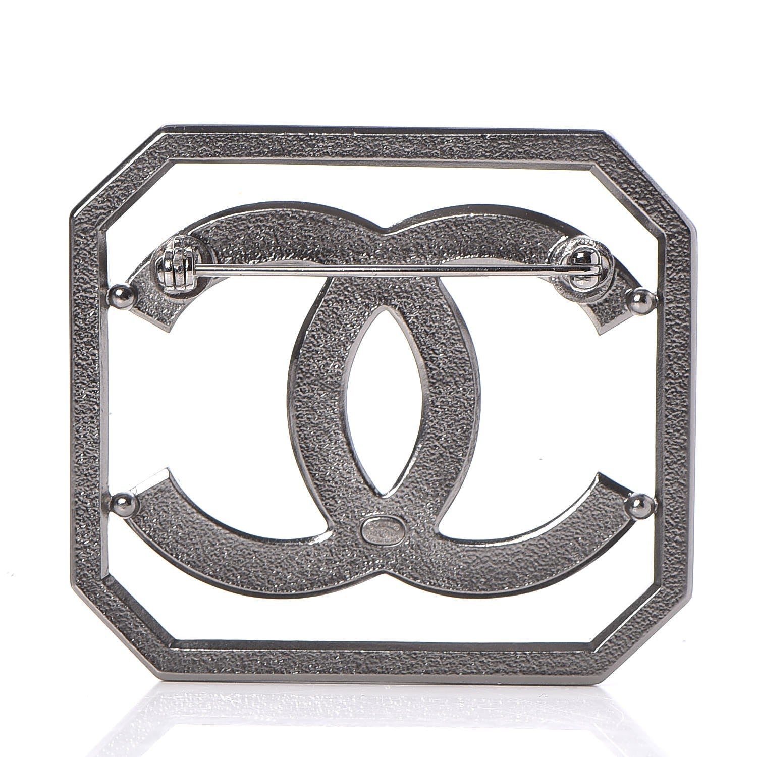 Chanel Metal Crystal CC Square Brooch Ruthenium 3 of 5