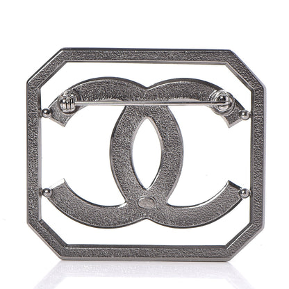 Chanel Metal Crystal CC Square Brooch Ruthenium 3 of 5