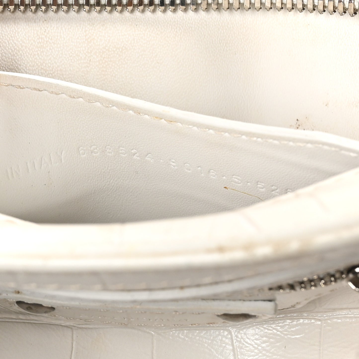 Semi Shiny Calfskin Crocodile Embossed Neo Classic Silver Hardware Mini City White
