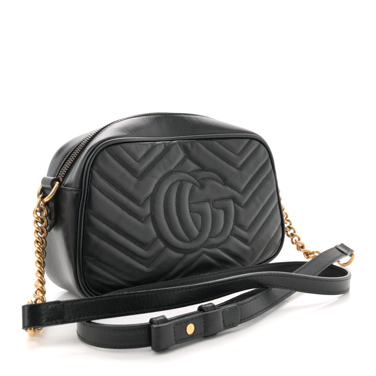 Calfskin Matelasse Small GG Marmont Chain Shoulder Bag Black