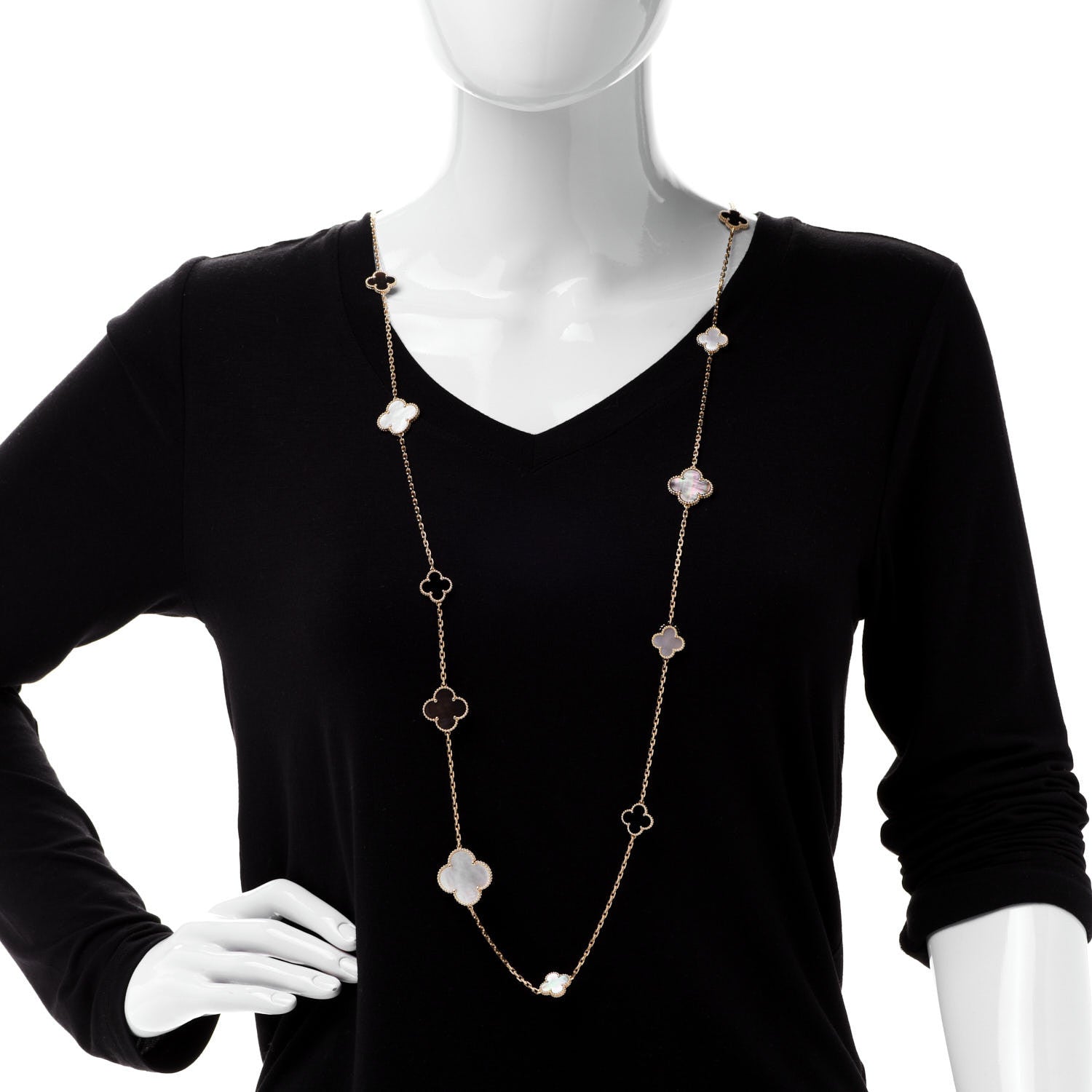 Van Cleef & Arpels 18K Yellow Gold Onyx Mother of Pearl 16 Motifs Magic Alhambra Necklace 4 of 7