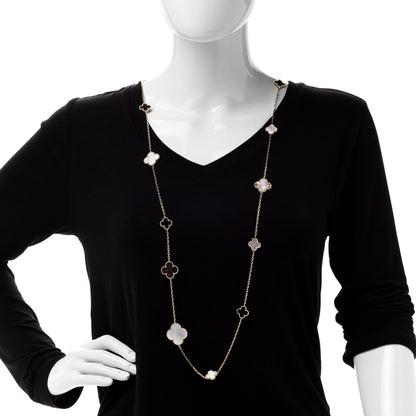 Van Cleef & Arpels 18K Yellow Gold Onyx Mother of Pearl 16 Motifs Magic Alhambra Necklace 4 of 7