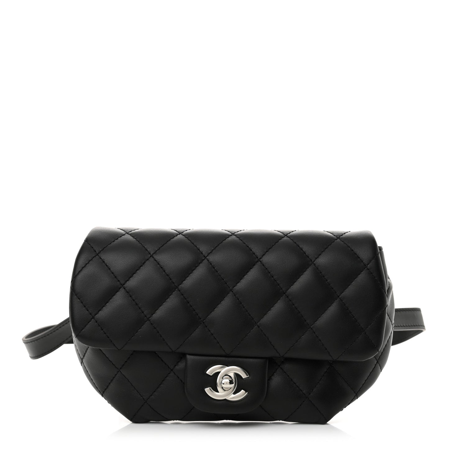 Calfskin Quilted CC Uniform Flap Belt Bag Black