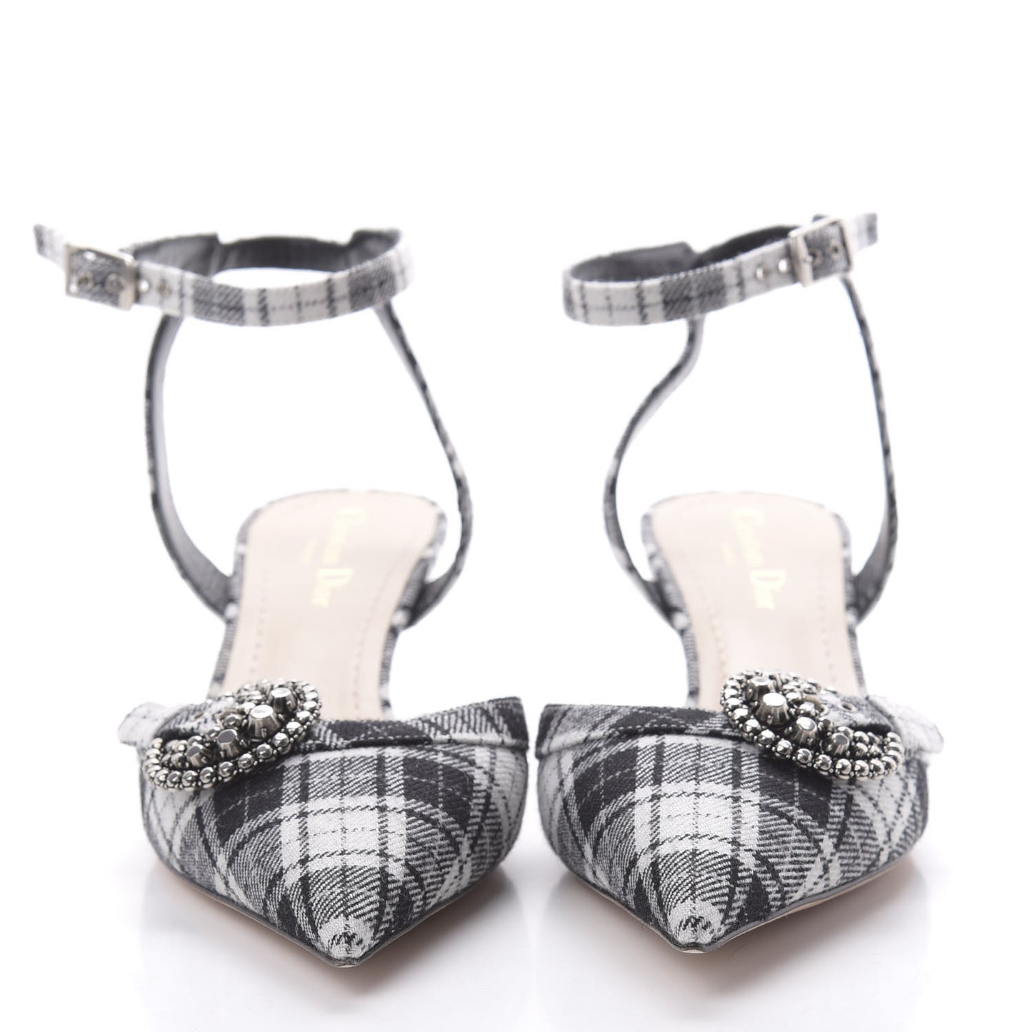 Canvas Tartan Gang Ankle Strap Slingback Pumps 40 Black
