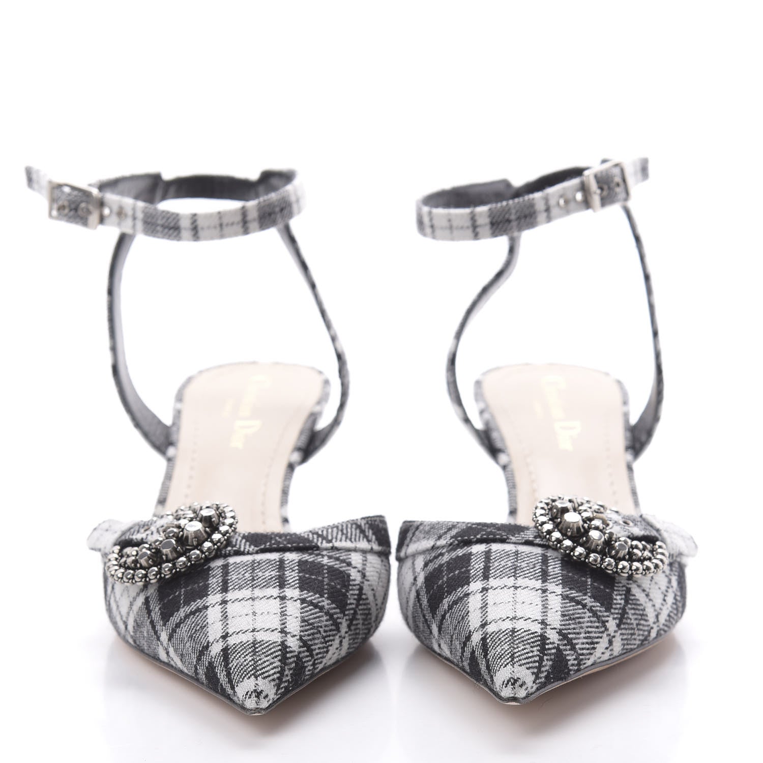 Christian Dior Canvas Tartan Gang Ankle Strap Slingback Pumps 40 Black 3 of 7