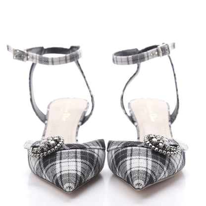 Christian Dior Canvas Tartan Gang Ankle Strap Slingback Pumps 40 Black 3 of 7
