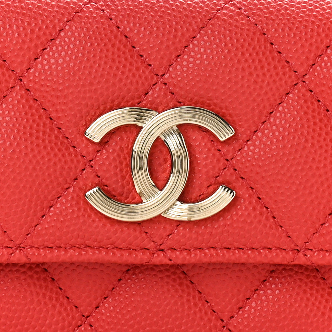 Caviar Check Flag Quilted Flap Card Holder Wallet Red