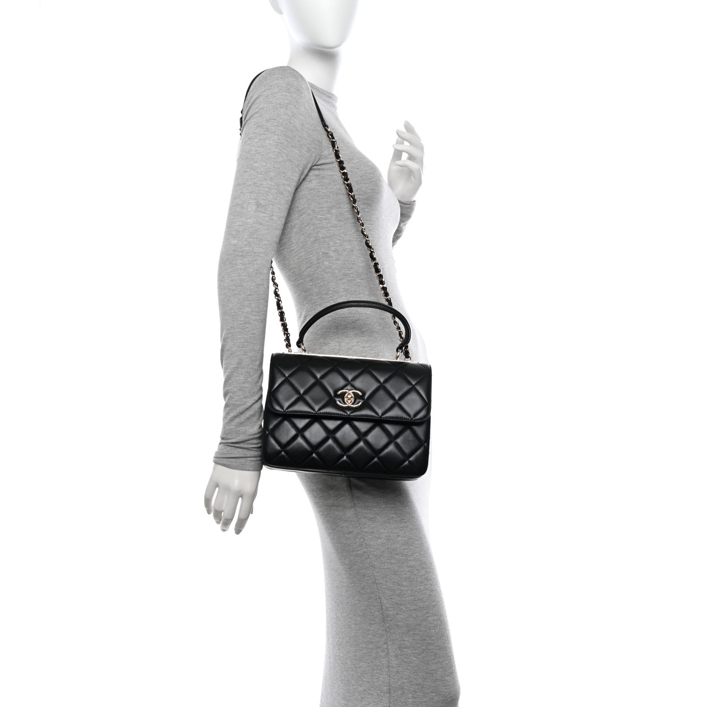Lambskin Quilted Small Trendy CC Dual Handle Flap Bag Black