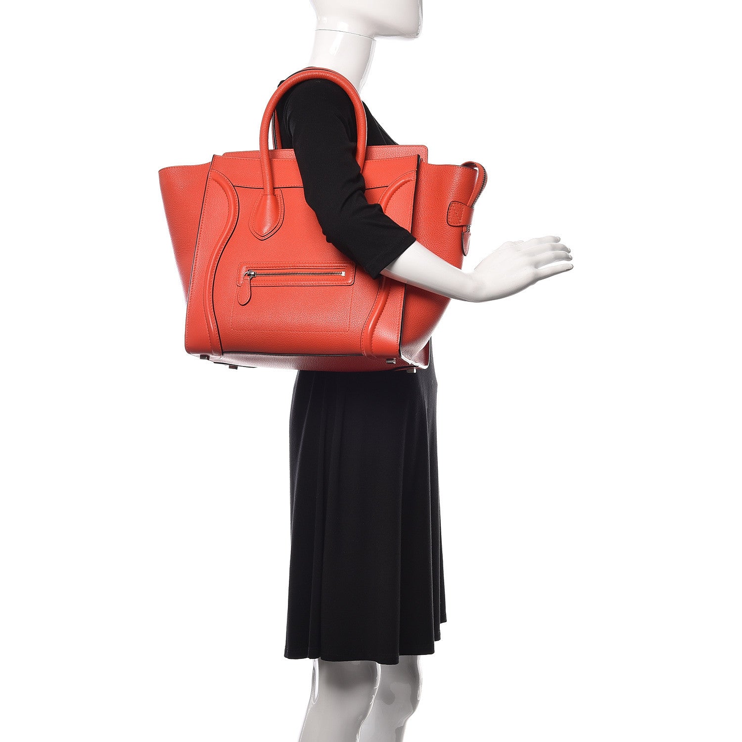 Celine Drummed Calfskin Mini Luggage Vermillion 2 of 12
