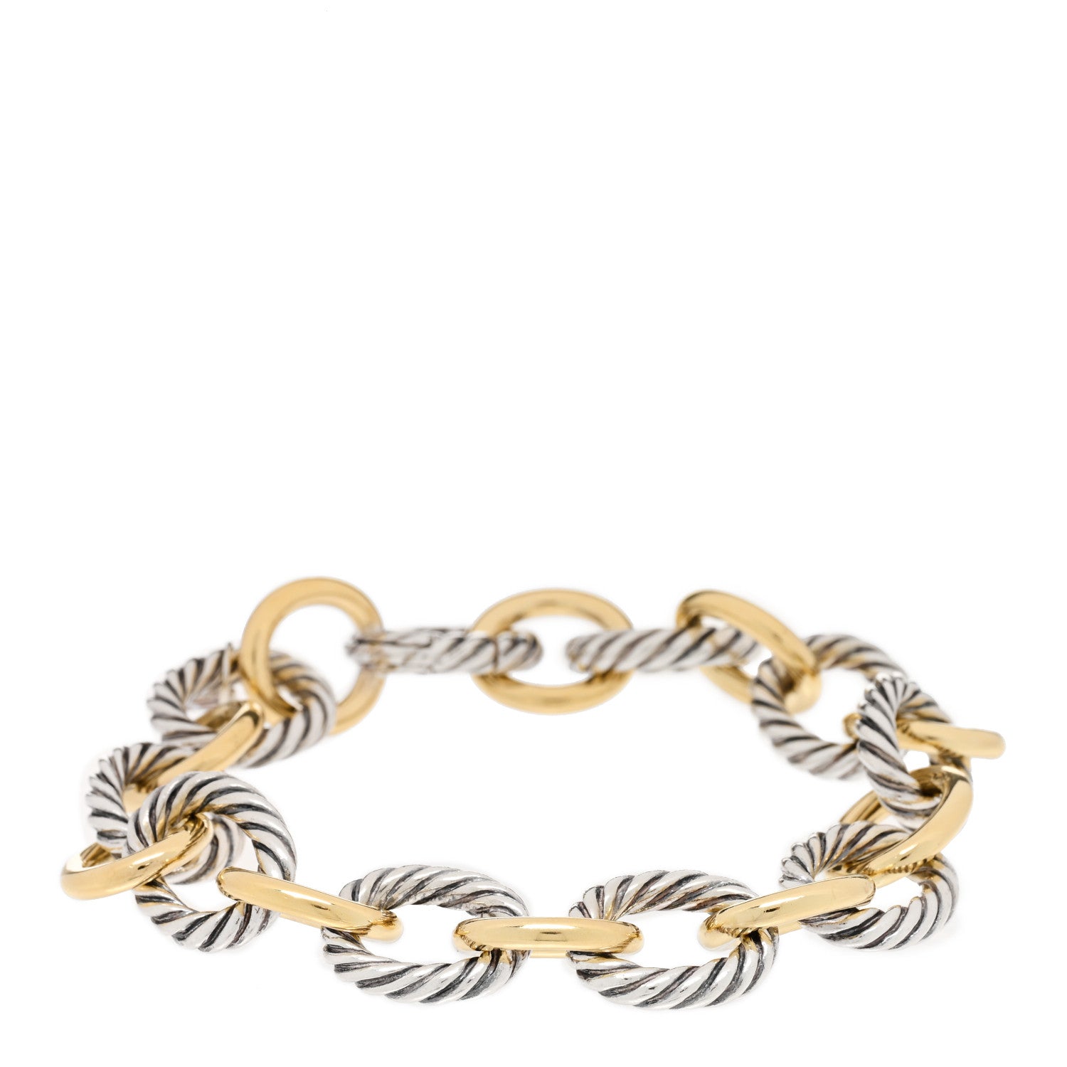 David Yurman Sterling Silver 18K Yellow Gold 12mm Large Oval Link Bracelet 1 of 3