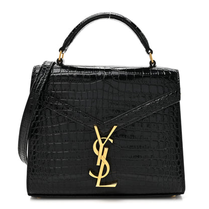 Saint Laurent Calfskin Crocodile Embossed Mini Classic Monogram Cassandra Top Handle Black 1 of 12