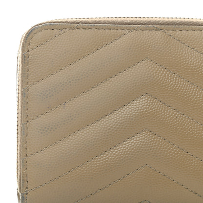 Saint Laurent Grain De Poudre Matelasse Chevron Monogram Compact Zip Around Wallet Dark Latte 9 of 13
