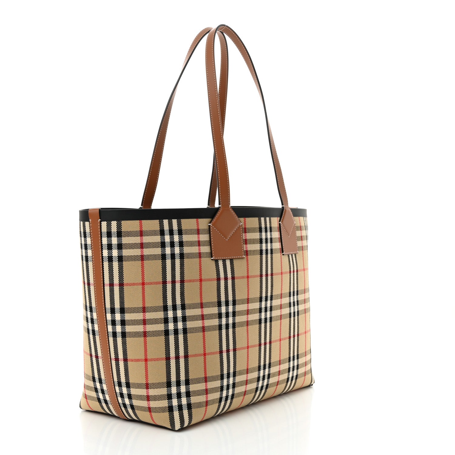 Burberry Cotton Vintage Check Medium London Tote Bag Briar Brown Black 4 of 11