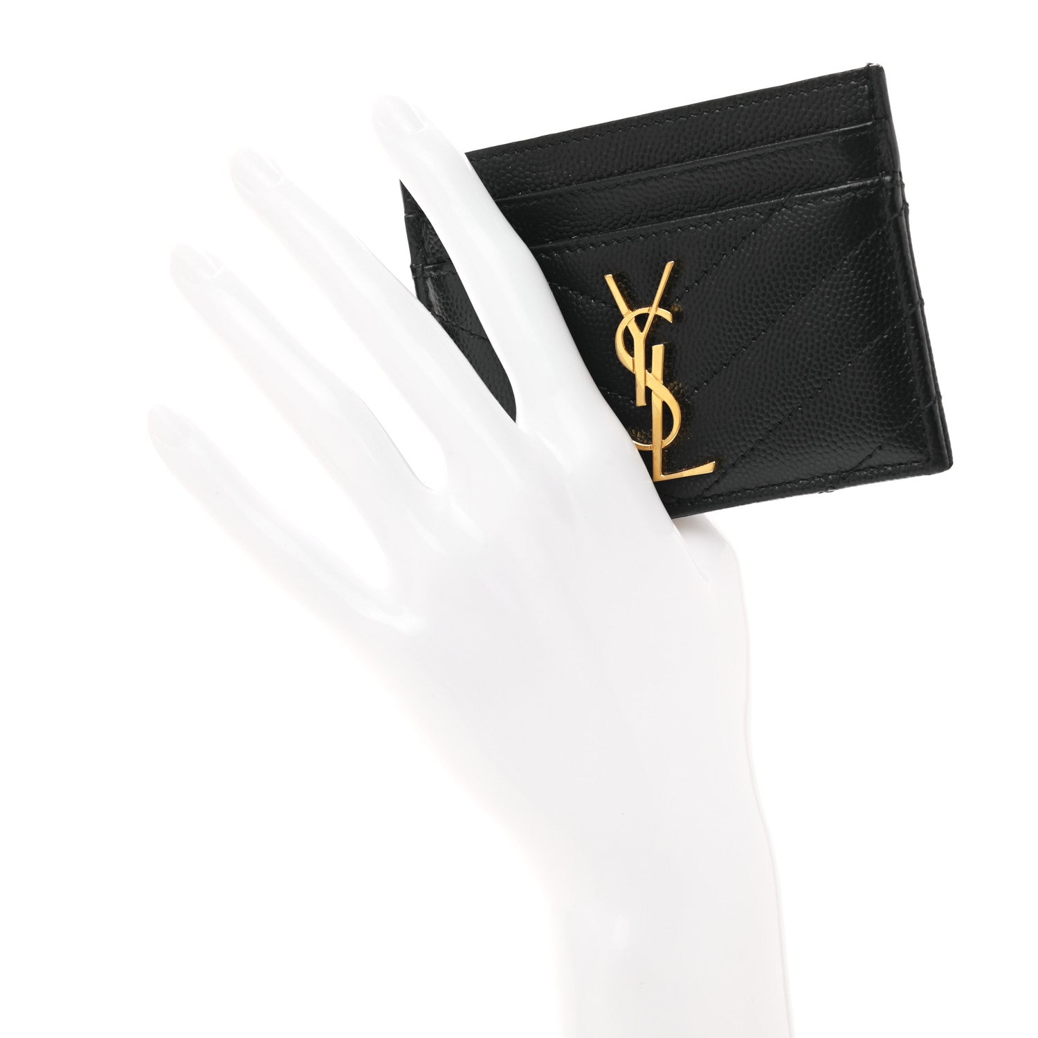 Saint Laurent Grain De Poudre Matelasse Chevron Monogram Credit Card Case Black 2 of 7
