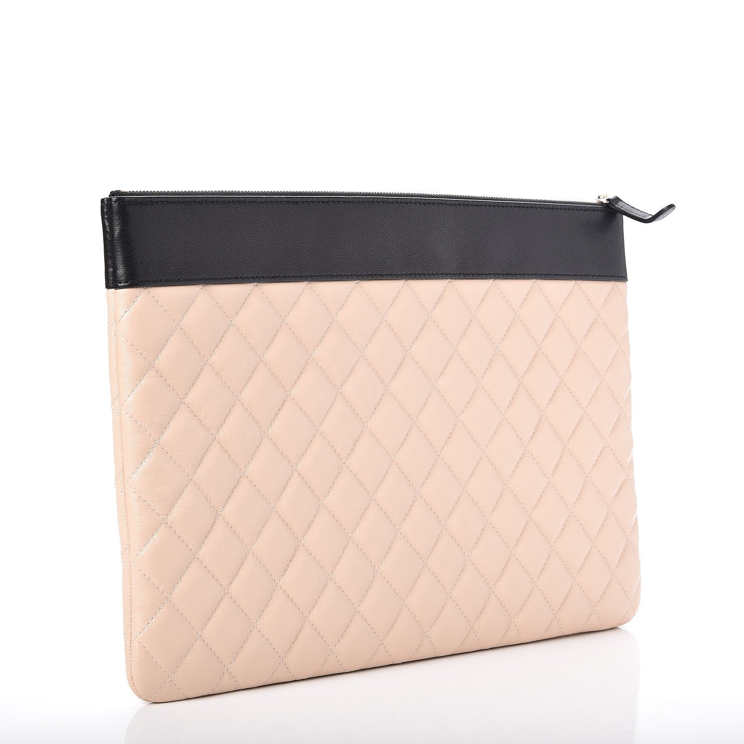 Chanel Sheepskin Quilted Large Vintage Mademoiselle Cosmetic Case Beige Black 3 of 9