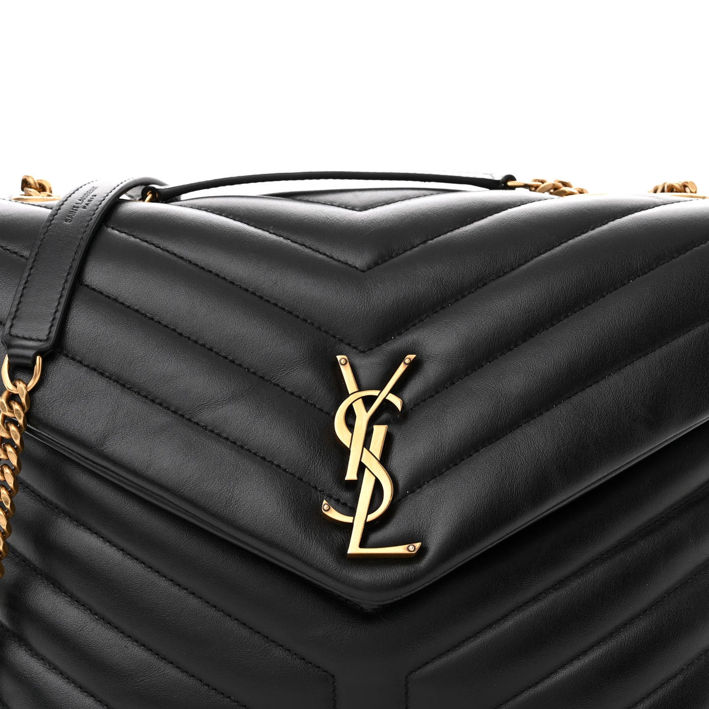 Calfskin Y Quilted Monogram Medium Loulou Chain Satchel Black