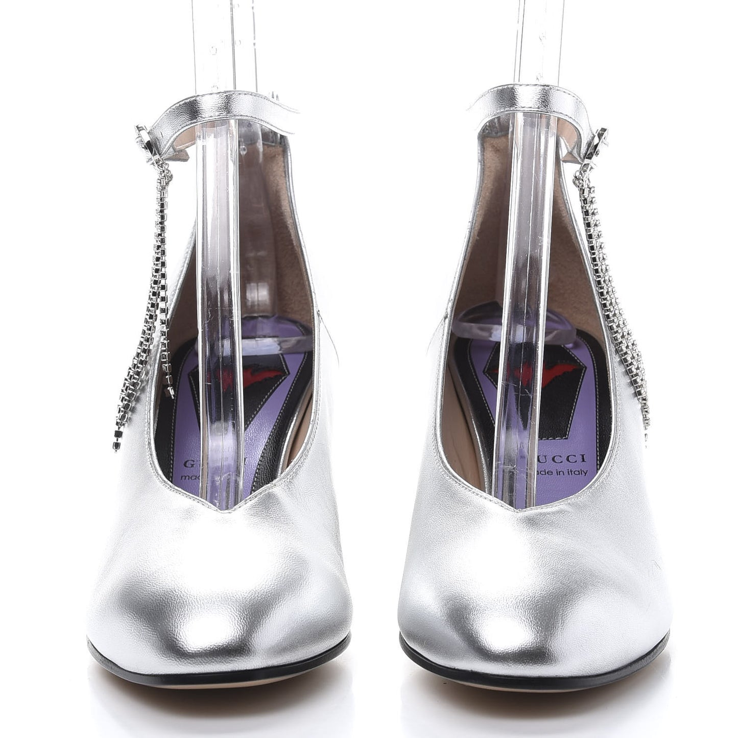 Metallic Nappa Crystal Square G Mid Heel Pumps 37.5 Silver