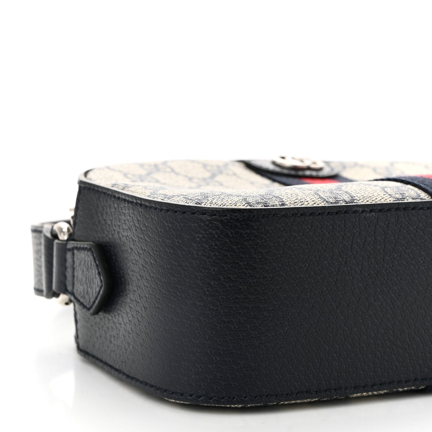 GG Supreme Monogram Textured Dollar Calfskin Web Small Ophidia Camera Bag Beige Blue