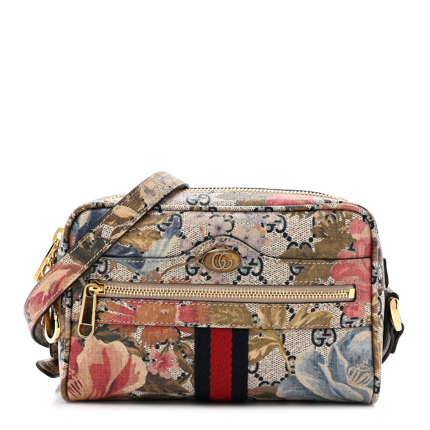 Gucci GG Supreme Monogram Water Flora Web Mini Ophidia Shoulder Bag Beige White Multicolor 1 of 10